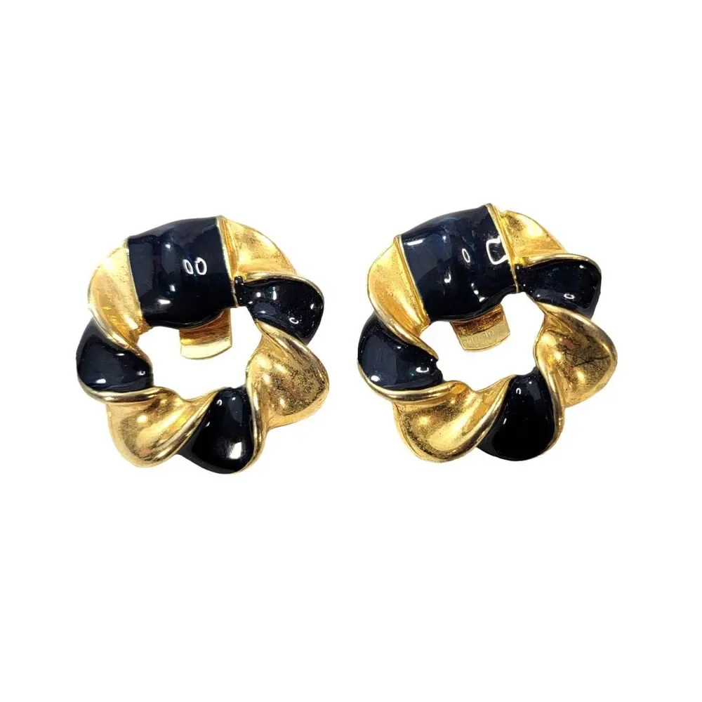Vintage Bluette Shoe Clips Gold Tone Black Enamel Made In France - Picture 2 of 9